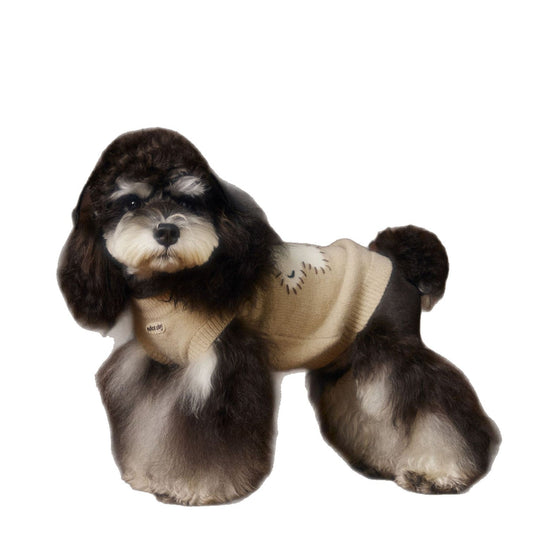 KFX-0709181 Schnauzer Teddy Bichon Cozy Sleeveless Wool Sweater Vest in Red and Beige