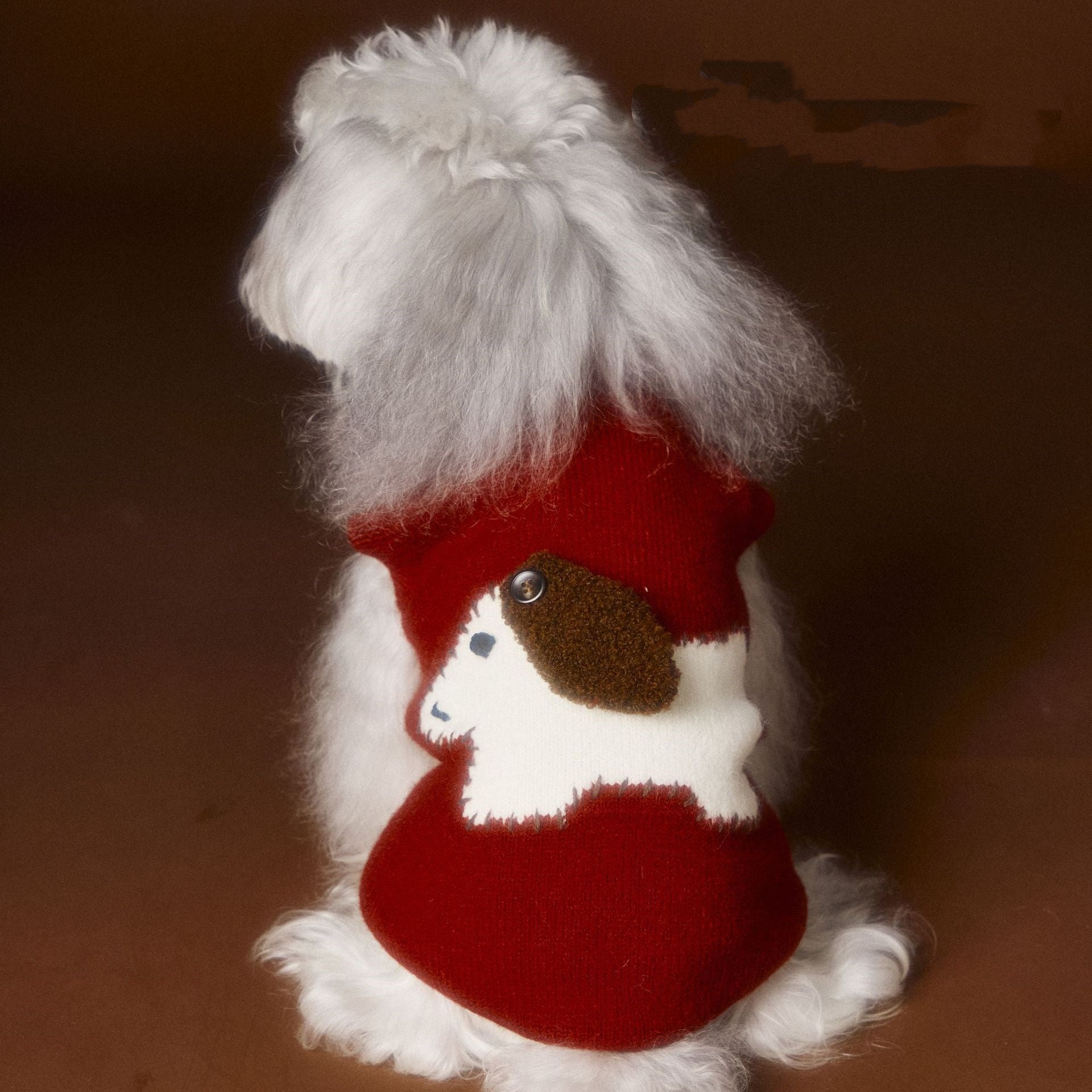 KFX-0709181 Schnauzer Teddy Bichon Cozy Sleeveless Wool Sweater Vest in Red and Beige