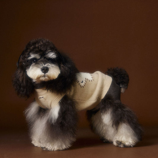 KFX-0709181 Schnauzer Teddy Bichon Cozy Sleeveless Wool Sweater Vest in Red and Beige