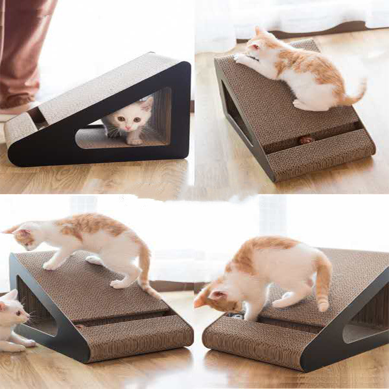 KFX-0710589 Triangle Cat Scratch Board - Corrugated Paper Claw Sharpener in Minimalist Black Design