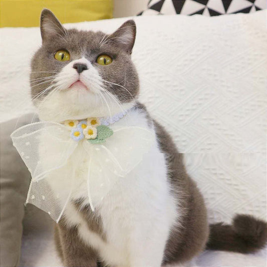 KFX-0712637 Elegant Pet Necklace Bow Tie Jewelry for Small Dogs in Pink or Blue Beige