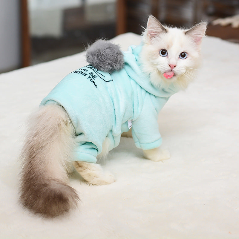 KFX-0712765 Cozy Fleece Hooded Jacket for Pets - Four-Legged Winter Wear in Mint Blue and Gem Pink