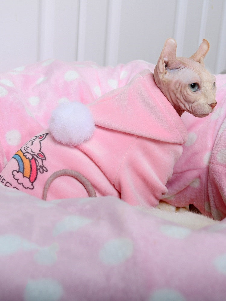 KFX-0712765 Cozy Fleece Hooded Jacket for Pets - Four-Legged Winter Wear in Mint Blue and Gem Pink