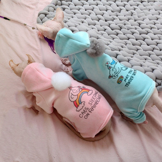 KFX-0712765 Cozy Fleece Hooded Jacket for Pets - Four-Legged Winter Wear in Mint Blue and Gem Pink