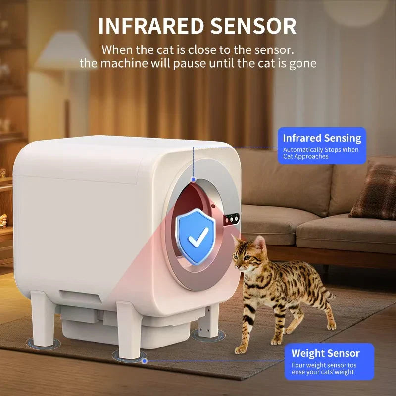 KFX-071379 Smart Automatic Cat Litter Box with Extra-Large 75L Capacity and Infrared Sensors for Easy Cleaning