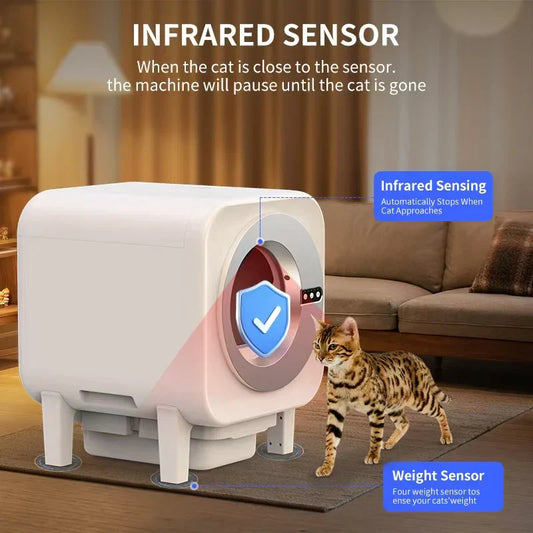 KFX-071379 Smart Automatic Cat Litter Box with Extra-Large 75L Capacity and Infrared Sensors for Easy Cleaning