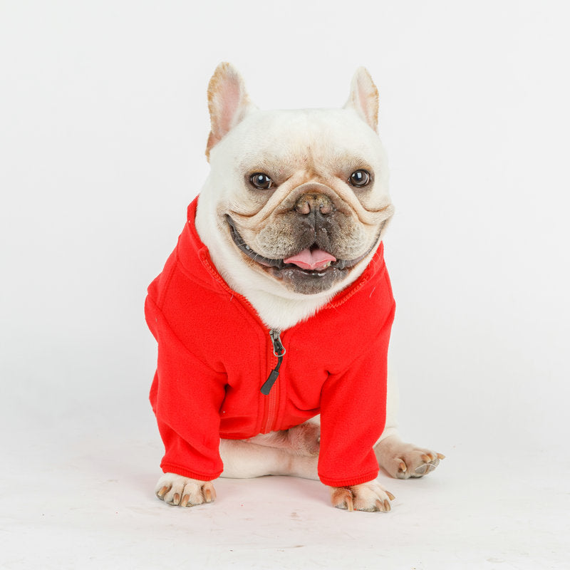 KFX-0715453 Solid Color Polyester Zipper Coat for Dogs - Casual Style, Available in Blue and Red