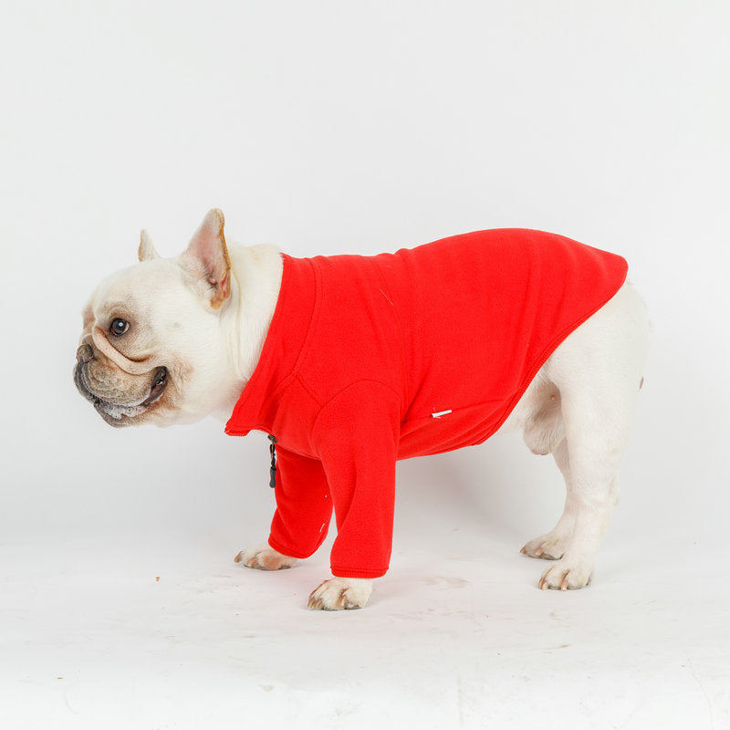 KFX-0715453 Solid Color Polyester Zipper Coat for Dogs - Casual Style, Available in Blue and Red