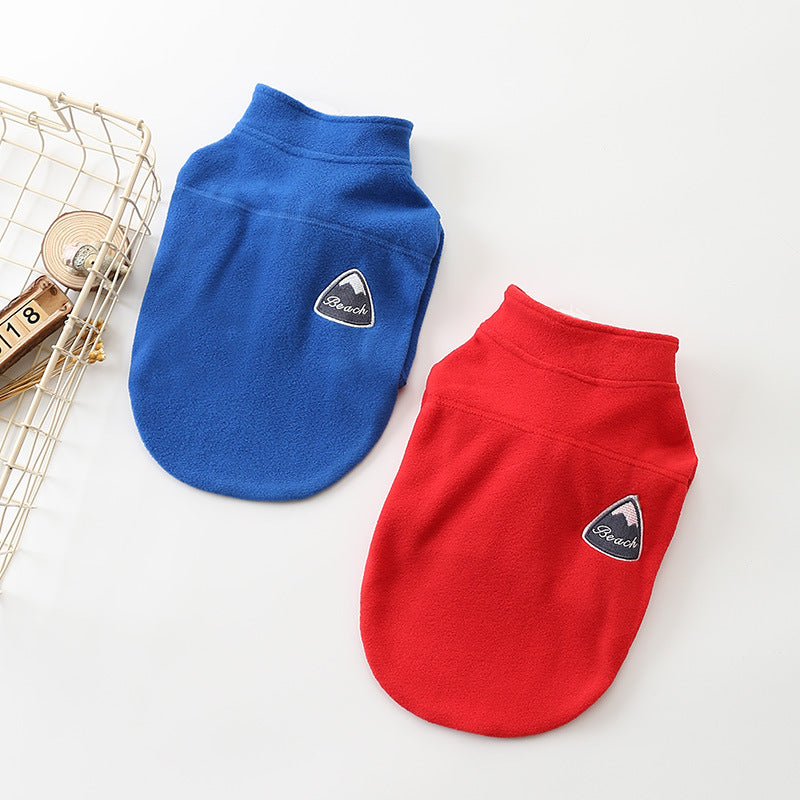 KFX-0715453 Solid Color Polyester Zipper Coat for Dogs - Casual Style, Available in Blue and Red