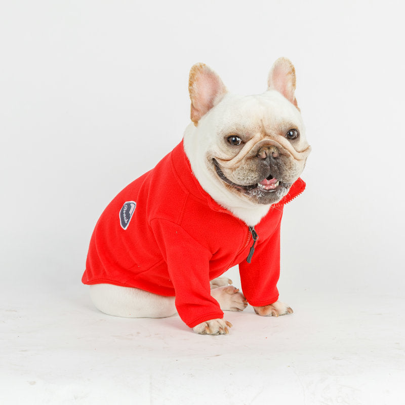 KFX-0715453 Solid Color Polyester Zipper Coat for Dogs - Casual Style, Available in Blue and Red