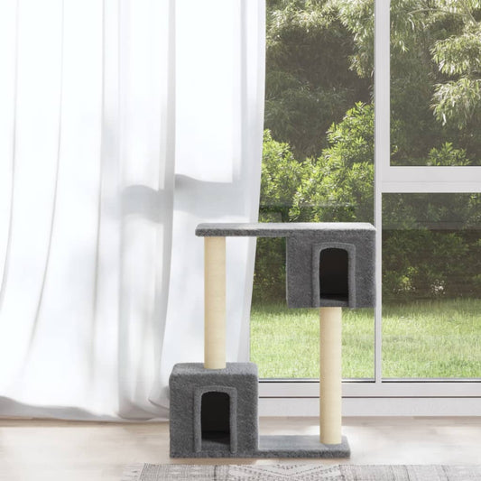 KFX-0719421 Cat Tree with Scratching Posts and Hideaway House - Light Gray, 60 cm Tall