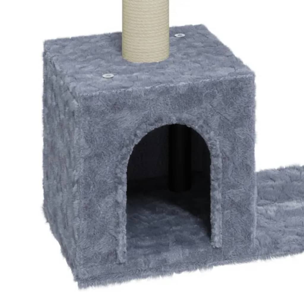 KFX-0719421 Cat Tree with Scratching Posts and Hideaway House - Light Gray, 60 cm Tall