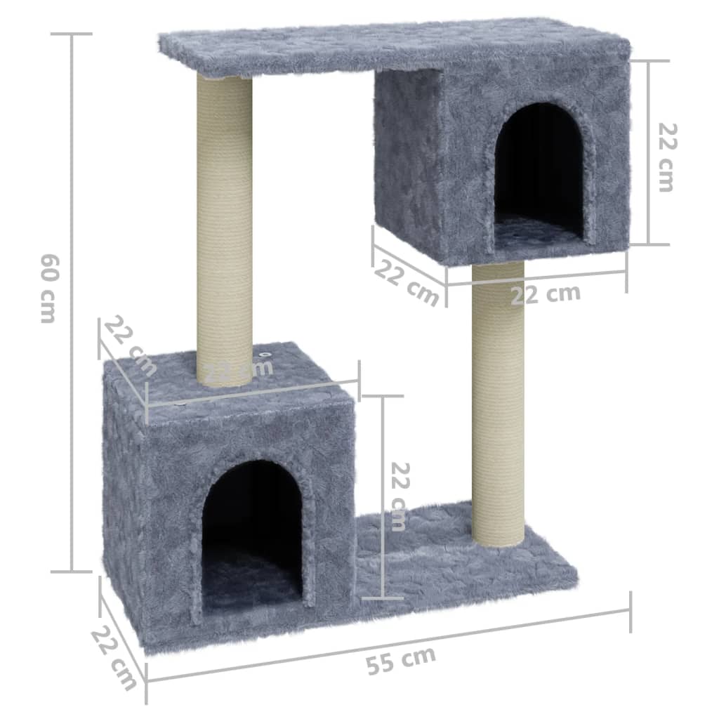 KFX-0719421 Cat Tree with Scratching Posts and Hideaway House - Light Gray, 60 cm Tall