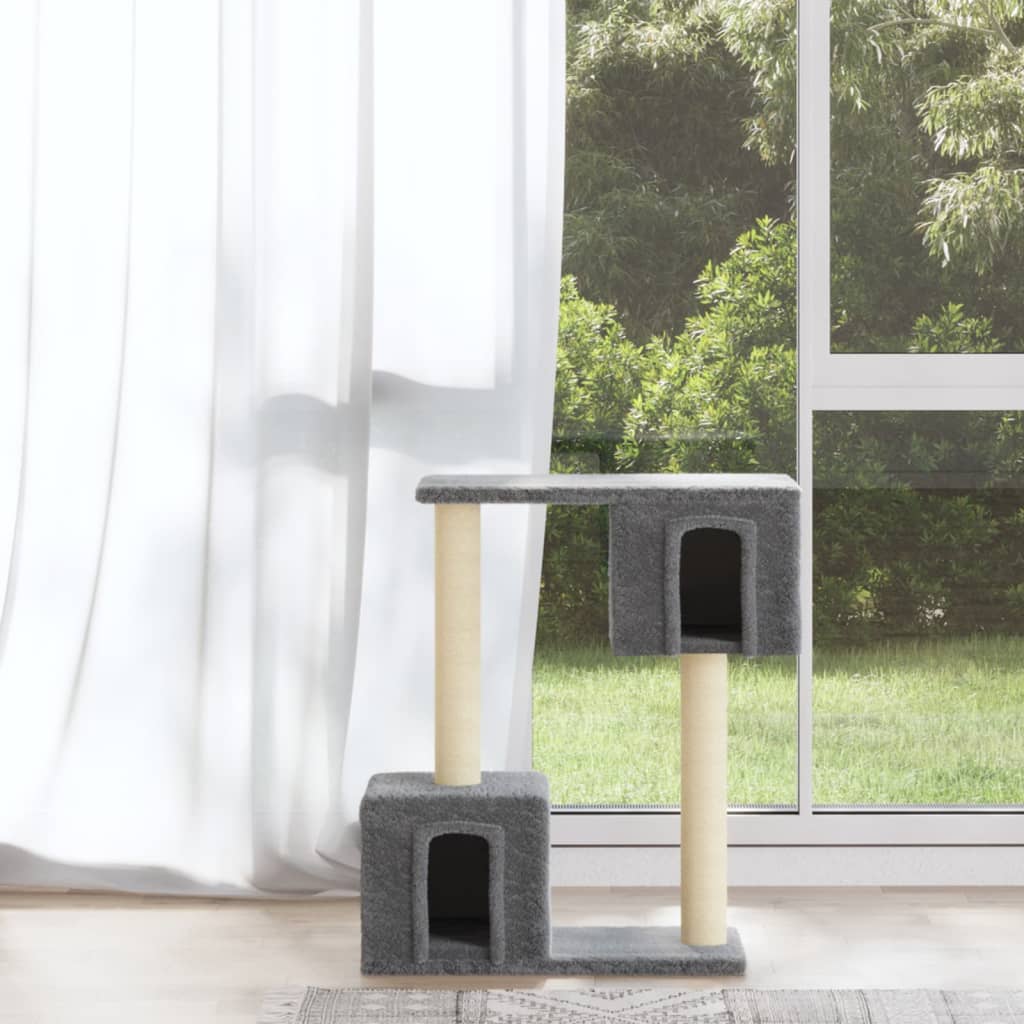 KFX-0719421 Cat Tree with Scratching Posts and Hideaway House - Light Gray, 60 cm Tall