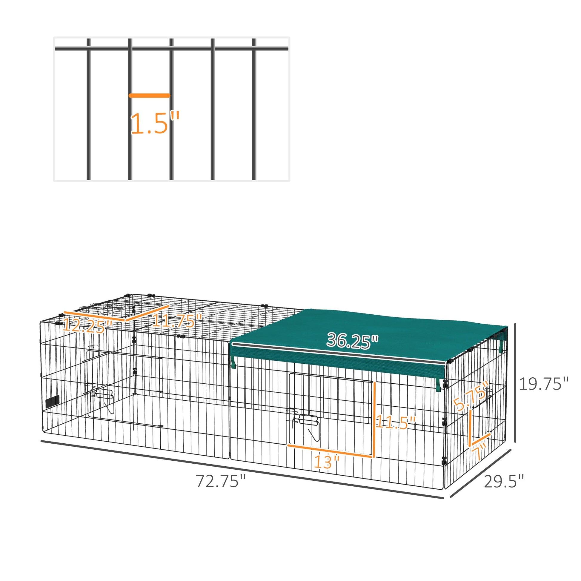 KFX-0719805 Green Metal Small Animal Playpen with Shade Roof for Indoor and Outdoor Use, Suitable for Rabbits, Chickens, and Chinchillas