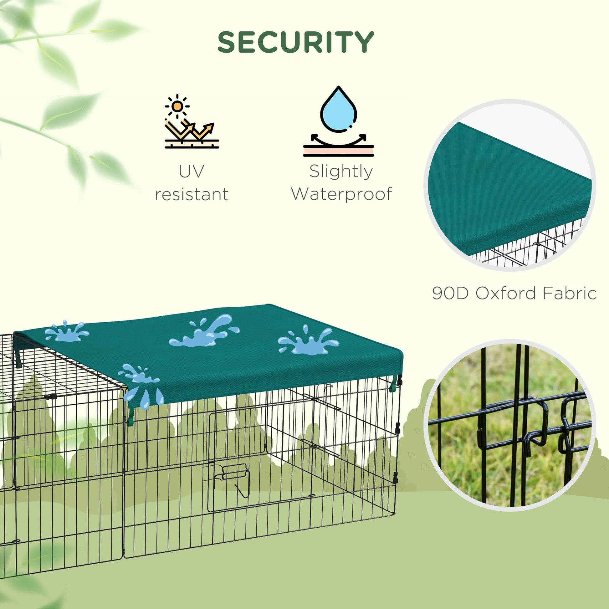 KFX-0719805 Green Metal Small Animal Playpen with Shade Roof for Indoor and Outdoor Use, Suitable for Rabbits, Chickens, and Chinchillas