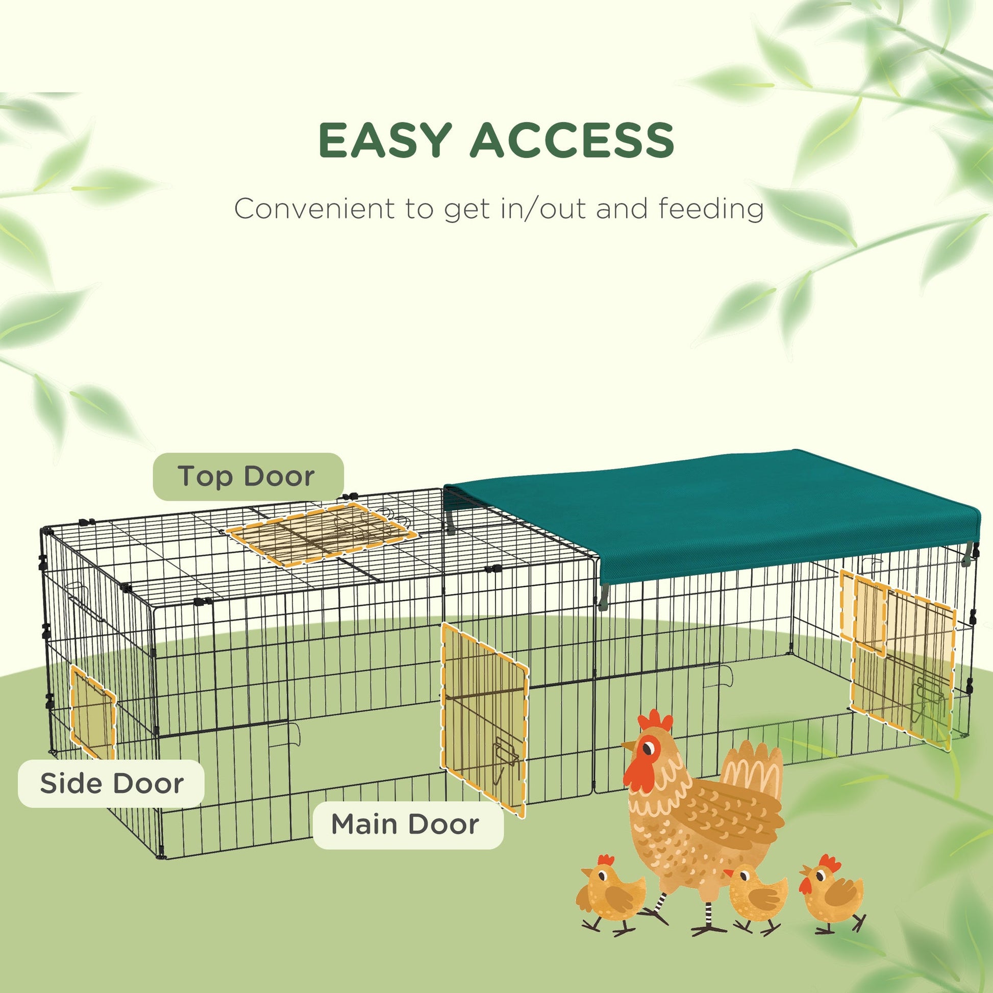 KFX-0719805 Green Metal Small Animal Playpen with Shade Roof for Indoor and Outdoor Use, Suitable for Rabbits, Chickens, and Chinchillas