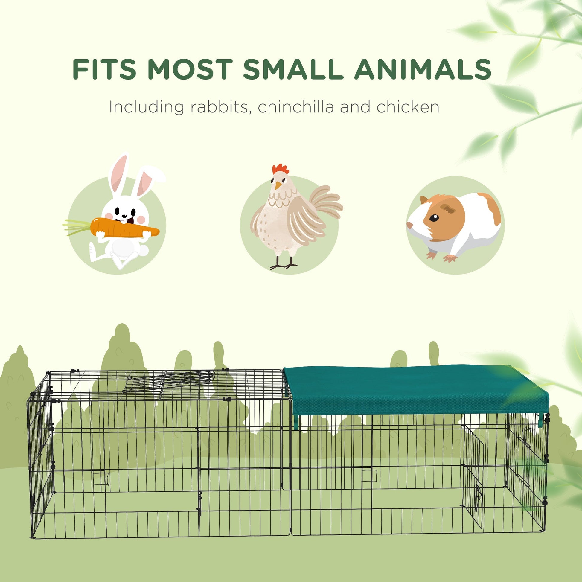 KFX-0719805 Green Metal Small Animal Playpen with Shade Roof for Indoor and Outdoor Use, Suitable for Rabbits, Chickens, and Chinchillas