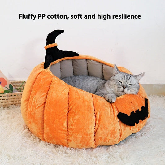 KFX-0720189 Cozy Pumpkin-Themed Pet Bed for Cats - Orange and Black Options