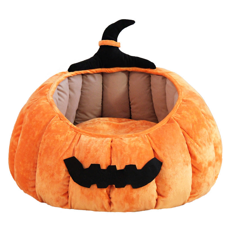 KFX-0720189 Cozy Pumpkin-Themed Pet Bed for Cats - Orange and Black Options