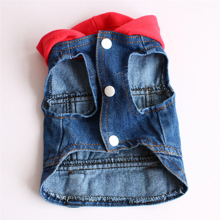KFX-0721213 Knitted Denim Hooded Pet Clothes in Red, Black, and White - Casual Style for All Pets