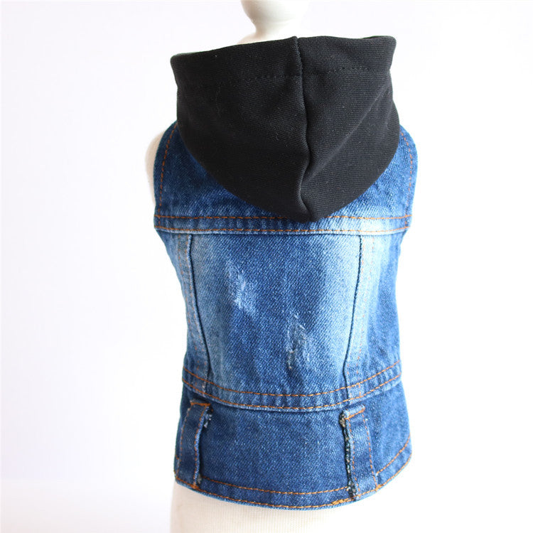 KFX-0721213 Knitted Denim Hooded Pet Clothes in Red, Black, and White - Casual Style for All Pets