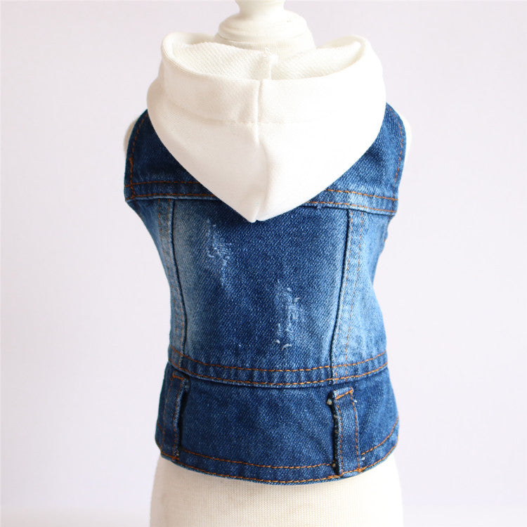 KFX-0721213 Knitted Denim Hooded Pet Clothes in Red, Black, and White - Casual Style for All Pets