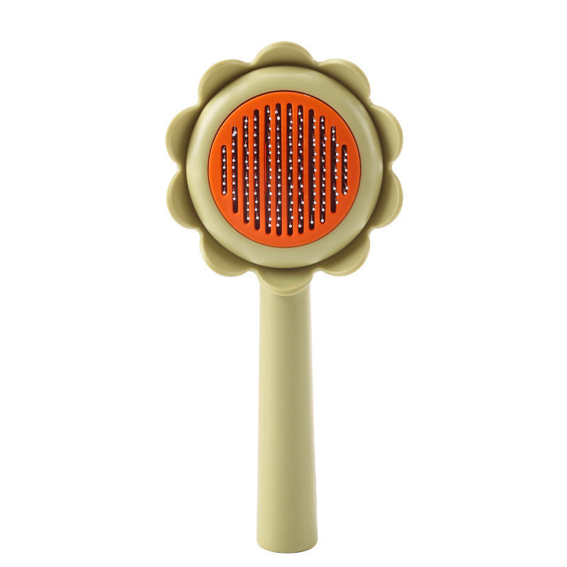 KFX-0723389 Flower-Shaped Self-Cleaning Cat and Dog Grooming Brush with Stainless Steel Bristles