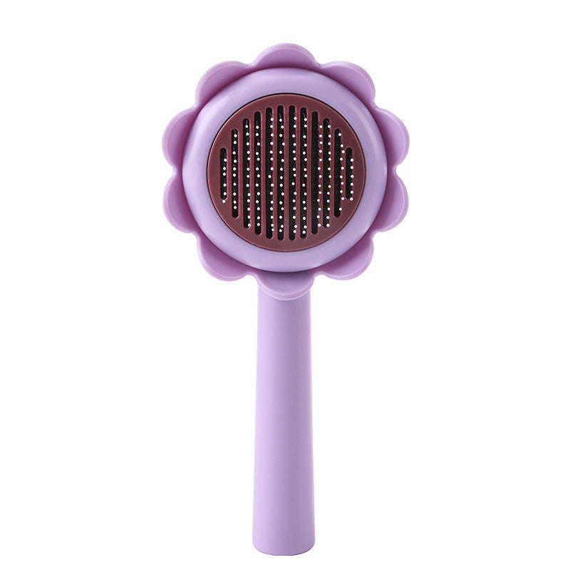 KFX-0723389 Flower-Shaped Self-Cleaning Cat and Dog Grooming Brush with Stainless Steel Bristles