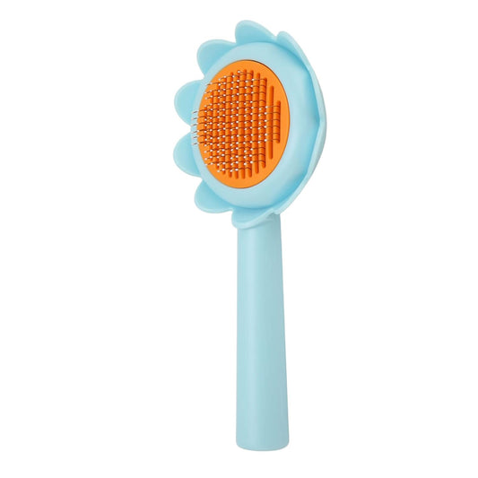 KFX-0723389 Flower-Shaped Self-Cleaning Cat and Dog Grooming Brush with Stainless Steel Bristles