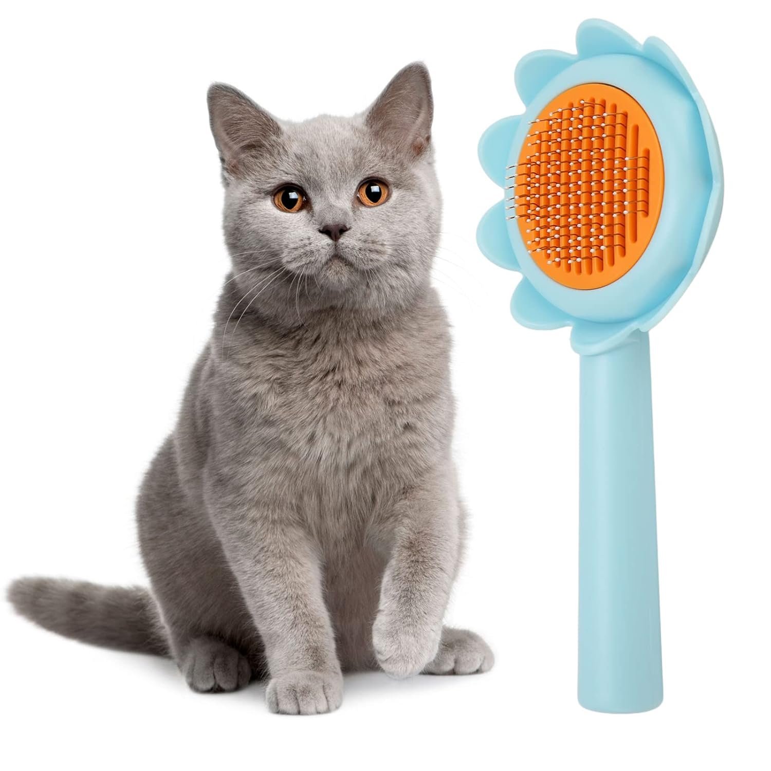 KFX-0723389 Flower-Shaped Self-Cleaning Cat and Dog Grooming Brush with Stainless Steel Bristles