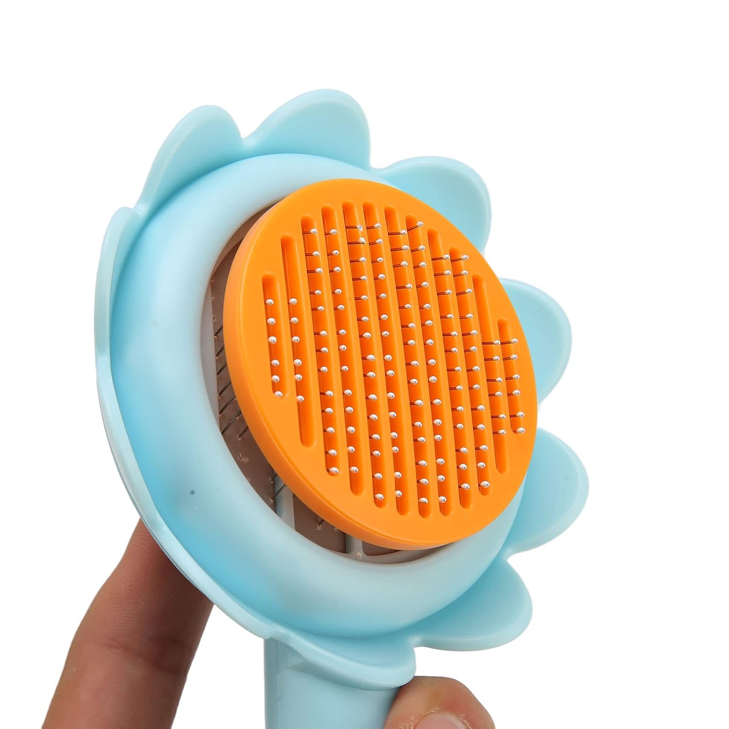 KFX-0723389 Flower-Shaped Self-Cleaning Cat and Dog Grooming Brush with Stainless Steel Bristles