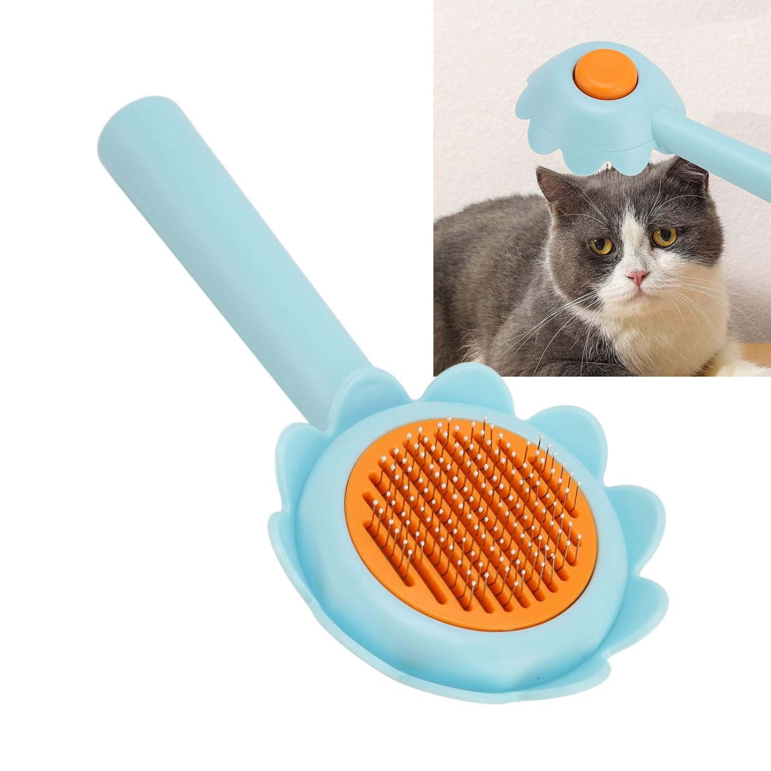 KFX-0723389 Flower-Shaped Self-Cleaning Cat and Dog Grooming Brush with Stainless Steel Bristles