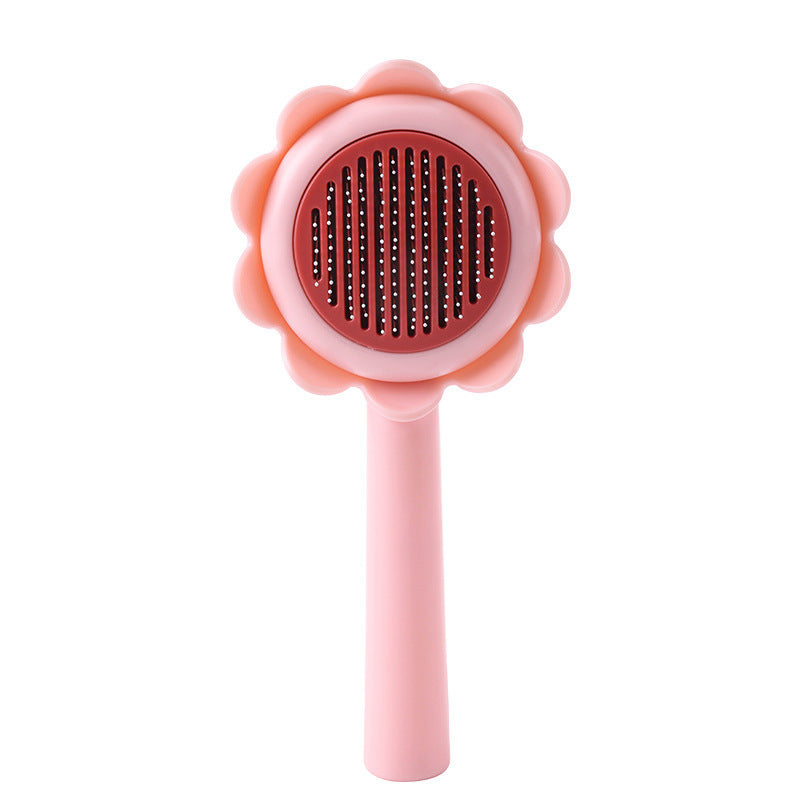 KFX-0723389 Flower-Shaped Self-Cleaning Cat and Dog Grooming Brush with Stainless Steel Bristles