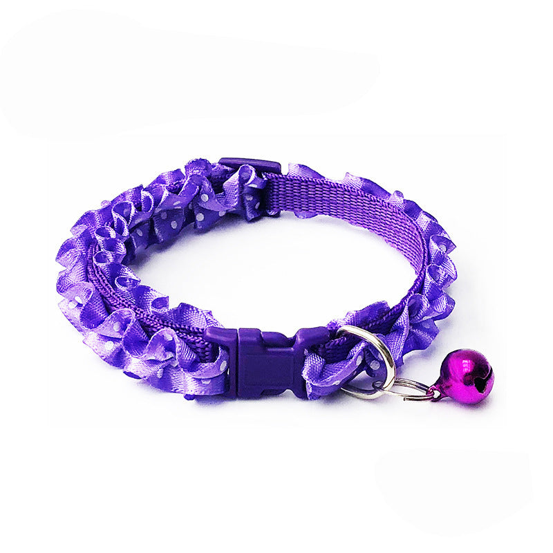 KFX-0723901 Lace Pet Collar Necklace for Cats and Dogs with Bell - Mohair Material, Multiple Color Options