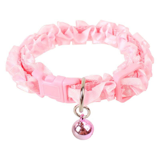 KFX-0723901 Lace Pet Collar Necklace for Cats and Dogs with Bell - Mohair Material, Multiple Color Options