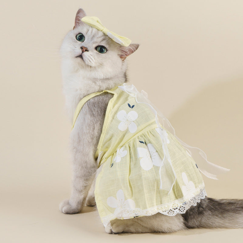 KFX-0730045 Floral Cotton Slip Dress with Mesh Skirt for Pets - Suitable for Cats and Dogs