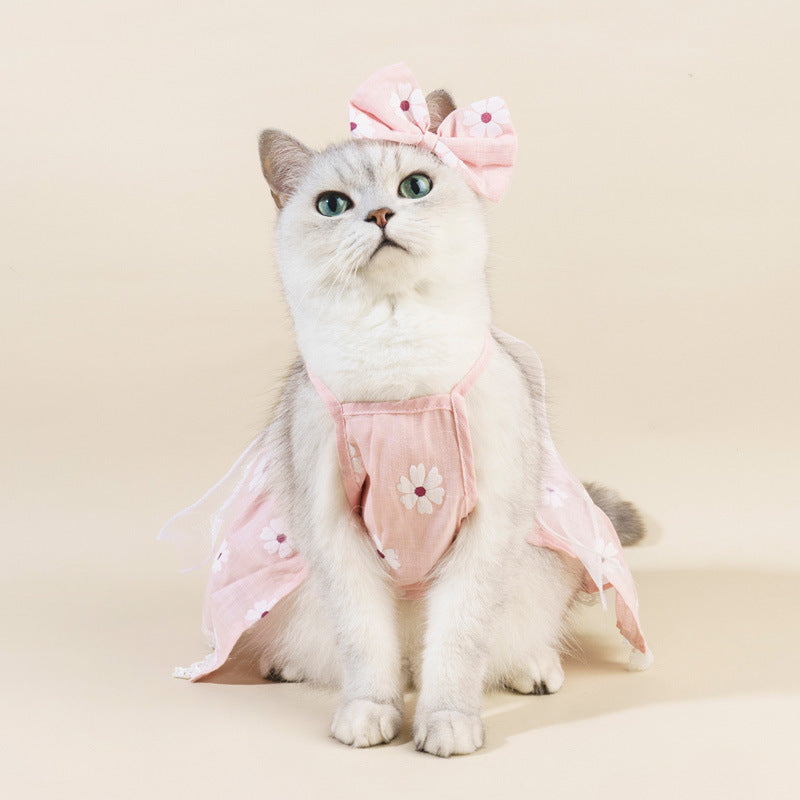 KFX-0730045 Floral Cotton Slip Dress with Mesh Skirt for Pets - Suitable for Cats and Dogs