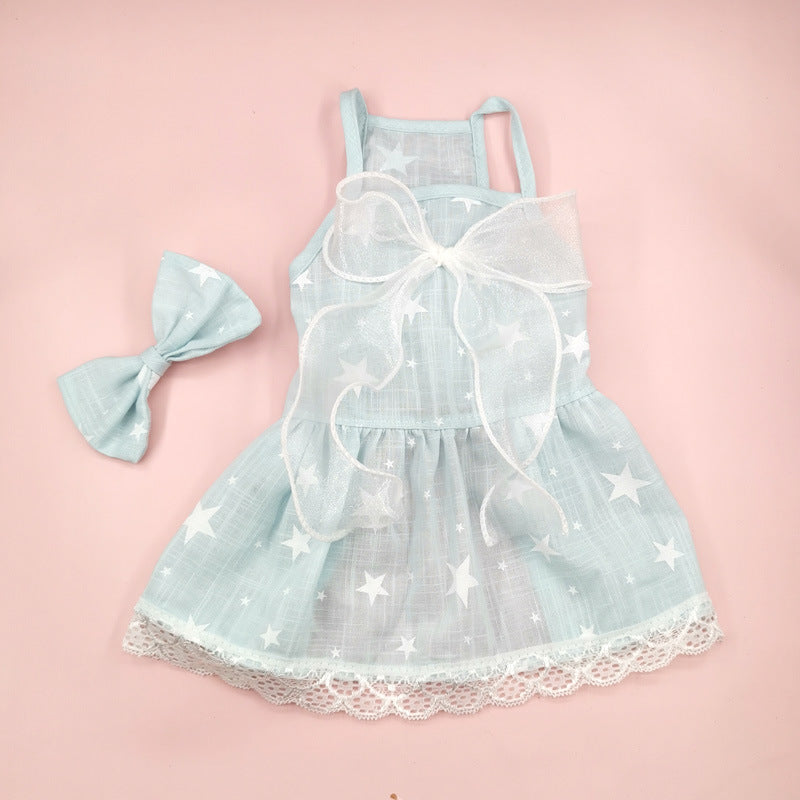 KFX-0730045 Floral Cotton Slip Dress with Mesh Skirt for Pets - Suitable for Cats and Dogs