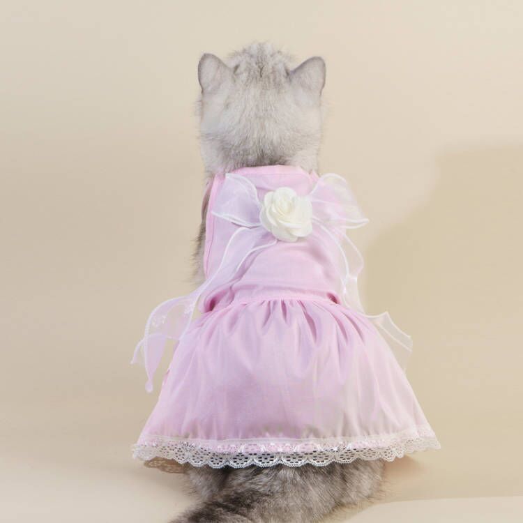 KFX-0730045 Floral Cotton Slip Dress with Mesh Skirt for Pets - Suitable for Cats and Dogs
