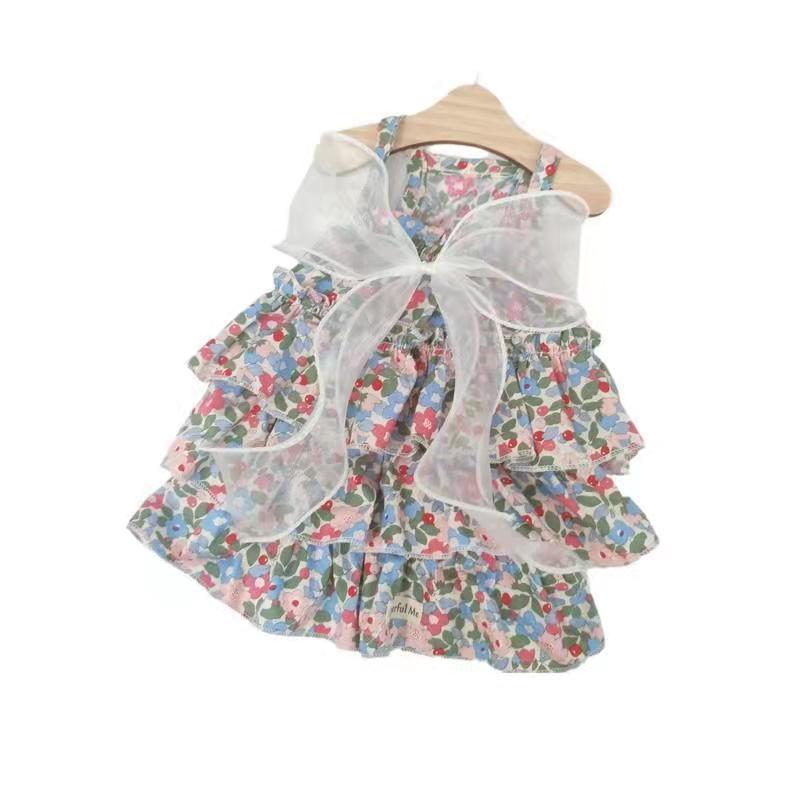 KFX-0730045 Floral Cotton Slip Dress with Mesh Skirt for Pets - Suitable for Cats and Dogs