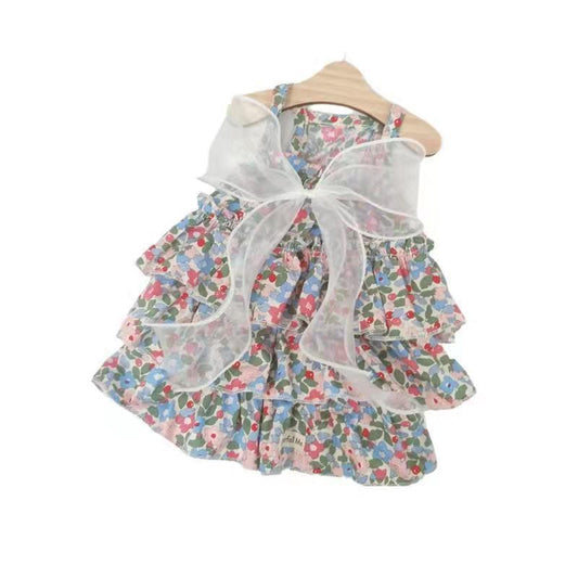KFX-0730045 Floral Cotton Slip Dress with Mesh Skirt for Pets - Suitable for Cats and Dogs