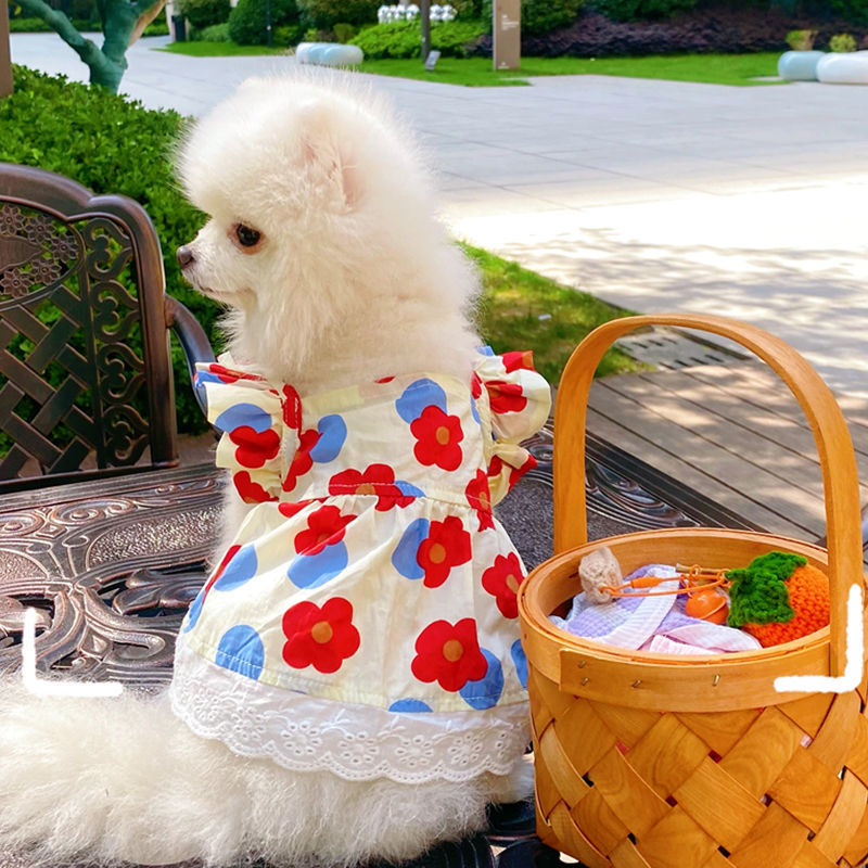 KFX-0730045 Floral Cotton Slip Dress with Mesh Skirt for Pets - Suitable for Cats and Dogs