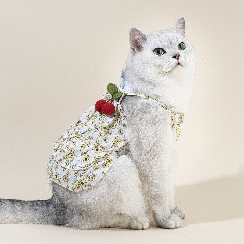 KFX-0730045 Floral Cotton Slip Dress with Mesh Skirt for Pets - Suitable for Cats and Dogs