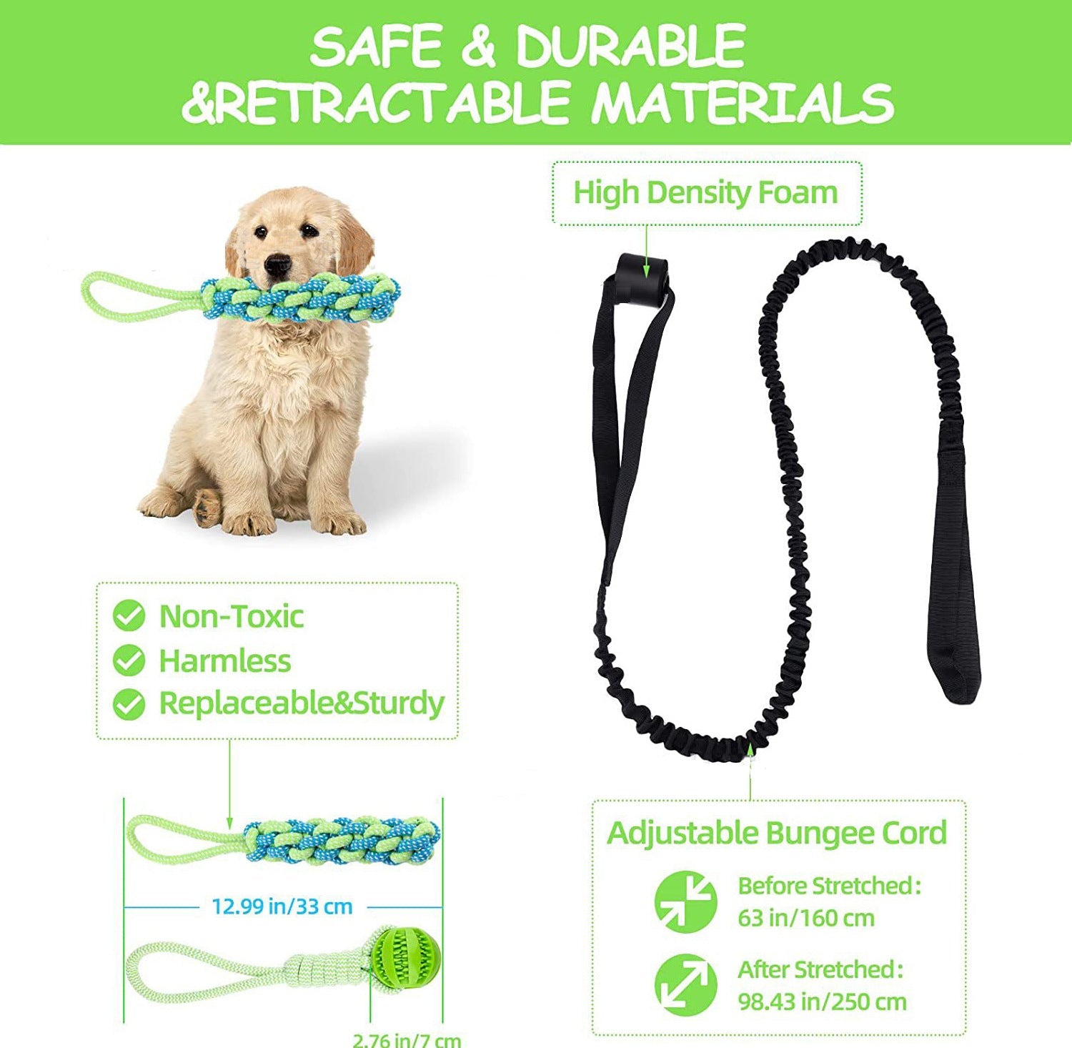 KFX-0730301 Durable Latex Dog Tug of War Rope Toy for Molar Cleaning - 140cm / 240cm Stretch
