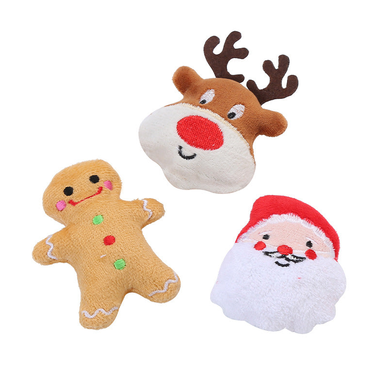 KFX-0731325 Christmas Plush Catnip Toys - Santa Claus, Gingerbread Man, and Elk