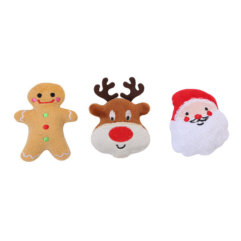 KFX-0731325 Christmas Plush Catnip Toys - Santa Claus, Gingerbread Man, and Elk