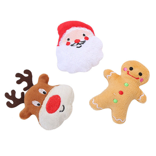 KFX-0731325 Christmas Plush Catnip Toys - Santa Claus, Gingerbread Man, and Elk