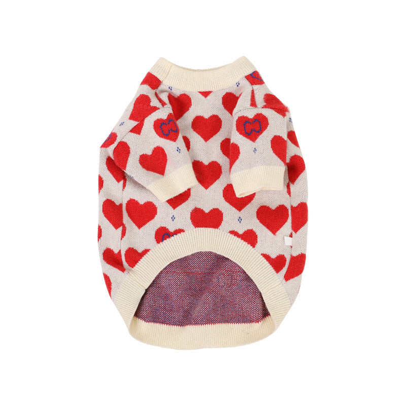 KFX-0735421 Cozy Red Heart Knitted Sweater for Small Dogs and Cats in Various Sizes