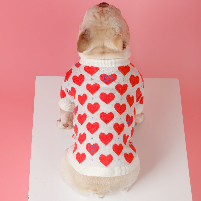 KFX-0735421 Cozy Red Heart Knitted Sweater for Small Dogs and Cats in Various Sizes